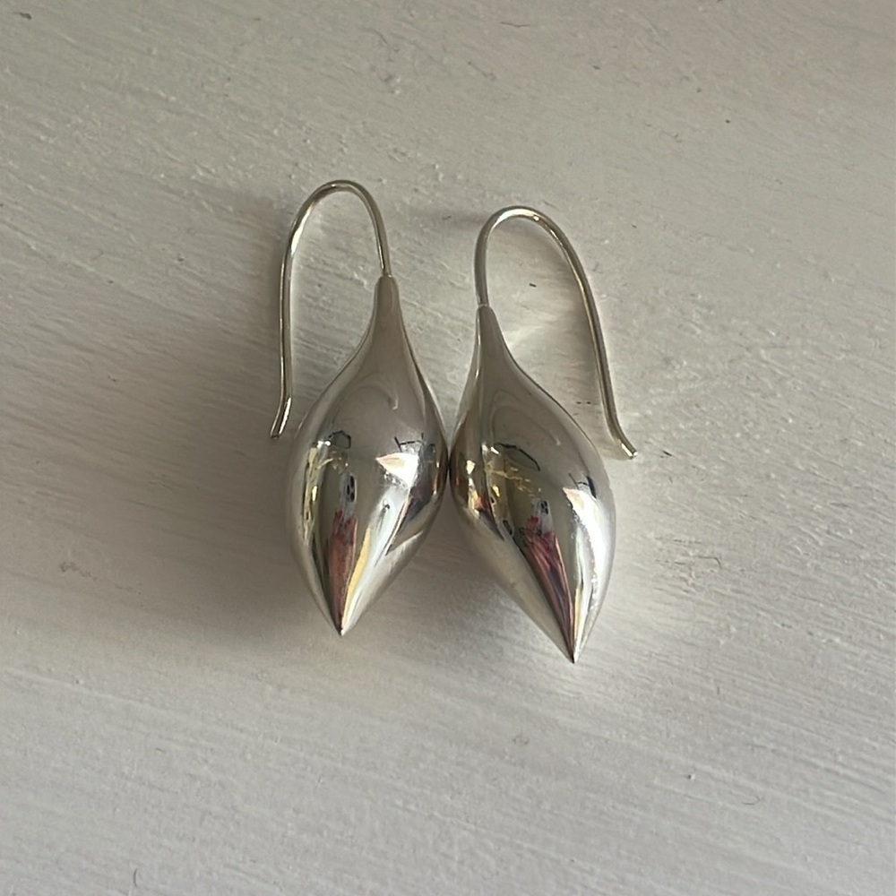 Michael Dawkins 925 Sterling Sculptural Teardrop Drop Earrings - Picture 2 of 6